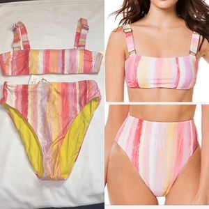 BECCA 2PC Vintage High Leg & Bralette Bikini Sz L